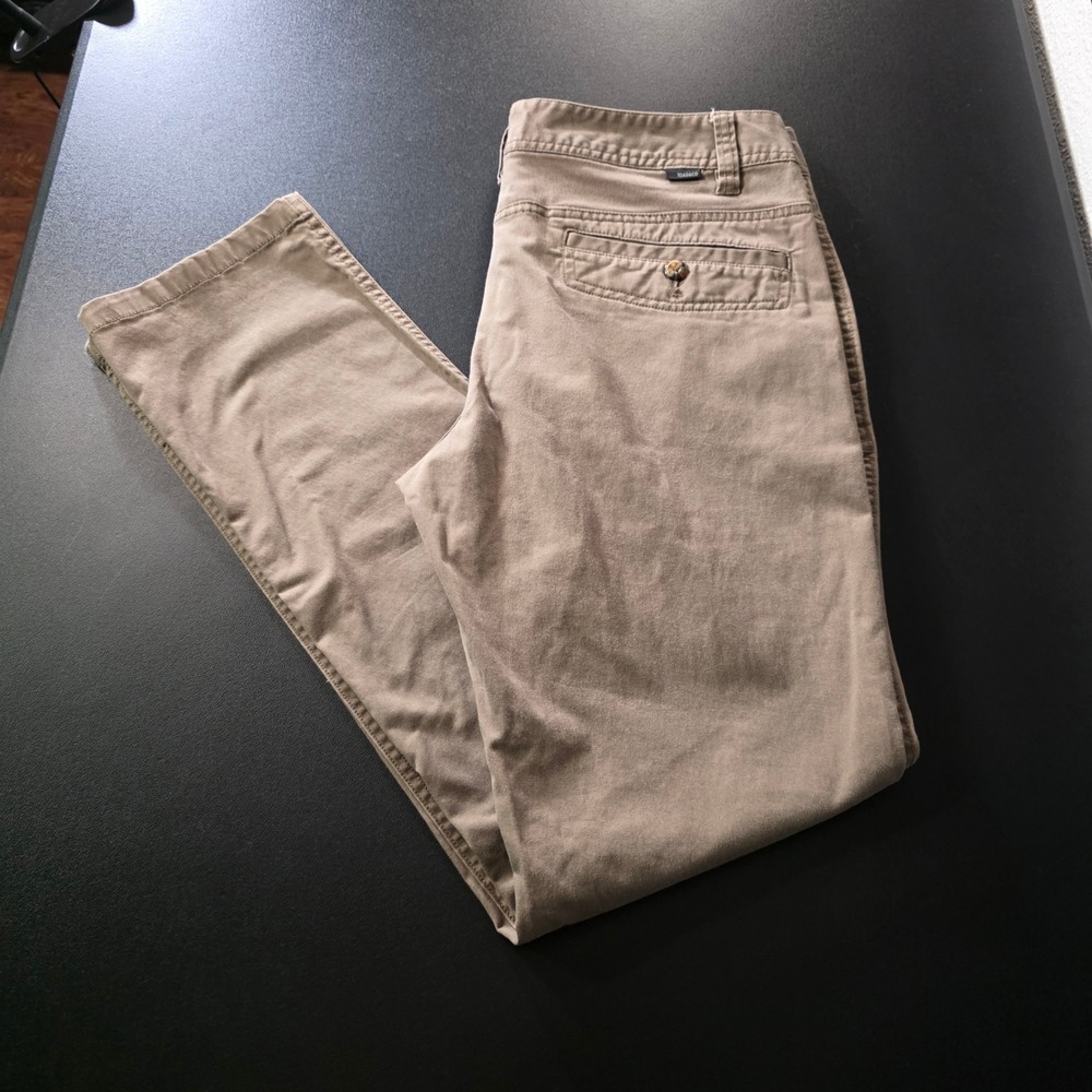 Toad&Co Mens Mission Ridge Pant 32x32 Khaki Tan Organic Cotton Lean Fit Chinos